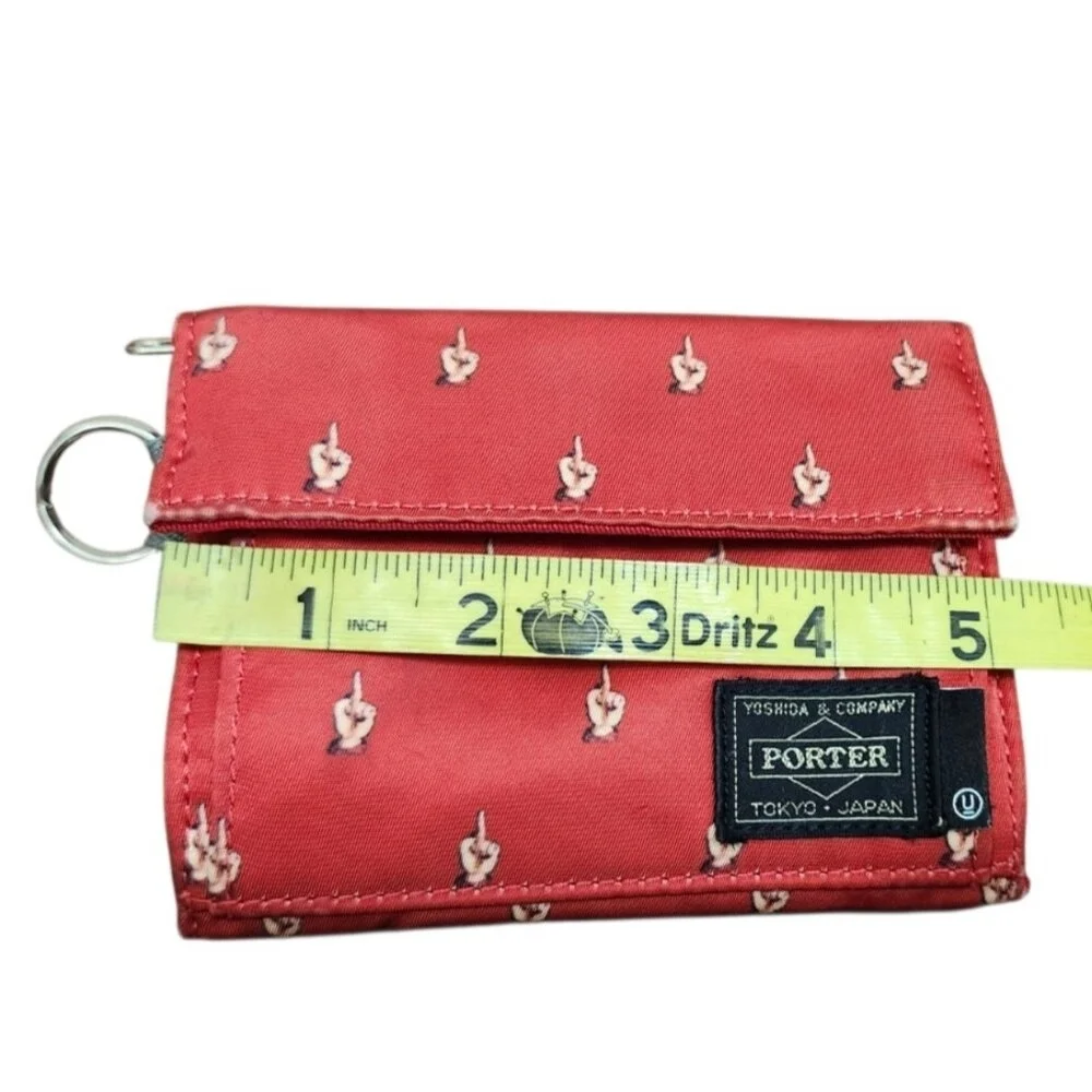 Porter Tokyo Japan Red Canvas Wallet Zip Coin Key Ring Small Trifold